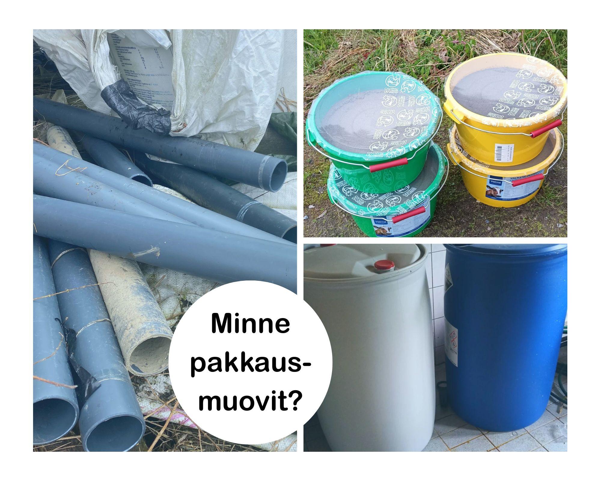 Muovihylsyt, kivennäisaine- ja pesuainepöntöt voi kierrättää pakkausmuovina ilmaiseksi pakkausmuovia keräävien terminaalien kautta.
